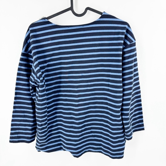 ✅ Everlane The Breton Cotton Tee Blue Striped with Zipper Detailing Small - Picture 3 of 6